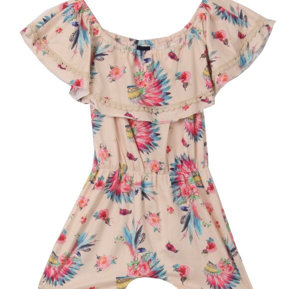 Little Girl One Piece Onesie Romper Off Shoulder Pompom Short Outfit Summer Pool - Picture 4 of 8